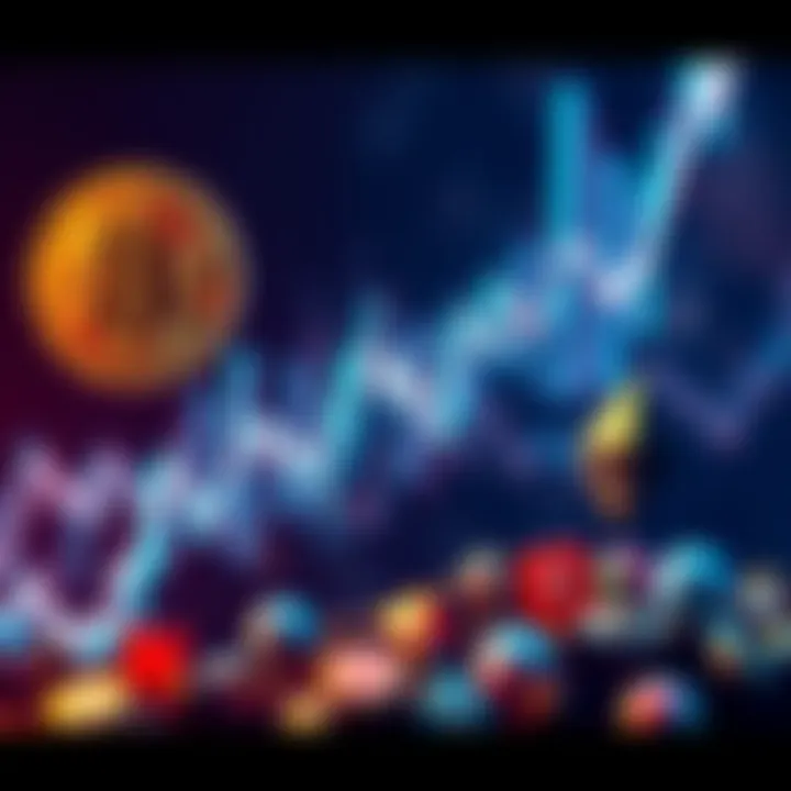 Graph showing the decline in Bitcoin and Ethereum prices with social media icons representing forums