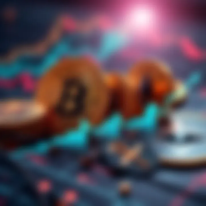 A digital representation of Bitcoin and Ethereum symbols with a graph showing growth, representing staking exchange-traded products