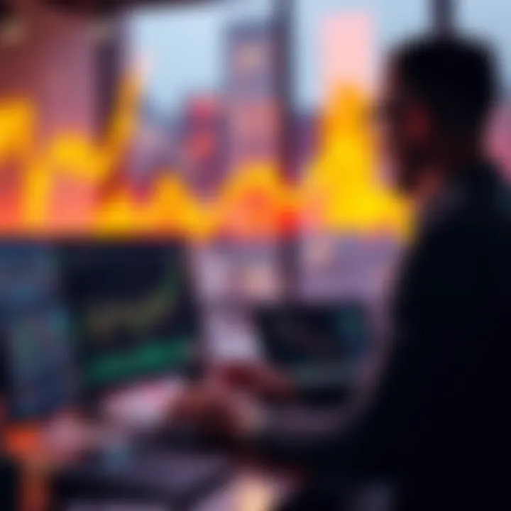 A person analyzing Bitcoin investment options on a computer with financial charts in the background, representing tax-free gains after one year in Germany.