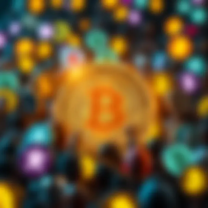 A glowing Bitcoin symbol surrounded by various altcoin symbols, showing Bitcoin's dominance in the cryptocurrency market.