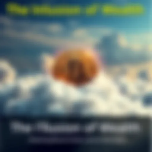 A graphic showing a digital Bitcoin surrounded by clouds, symbolizing the illusion of value without real assets.