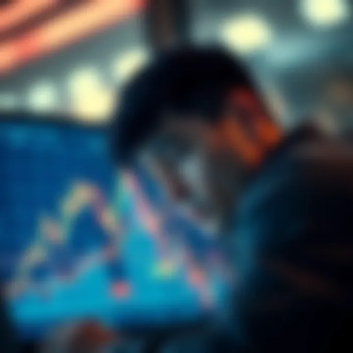 Bitcoin investment strategy A person looking at a chart showing Bitcoin price trends with a worried expression, symbolizing investment concerns.
