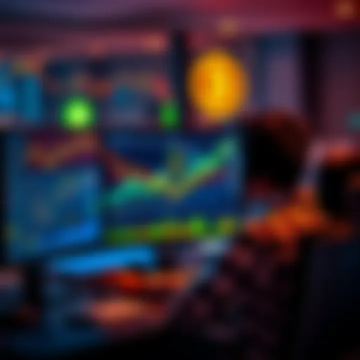 A person looking at Bitcoin charts proudly while sitting at a computer, symbolizing commitment to economic discussions after being banned from a forum.