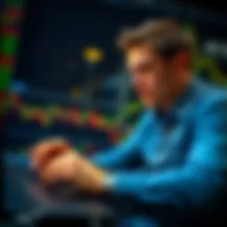 A Bitcoin millionaire analyzing charts on a laptop, showcasing a strategic trading moment.