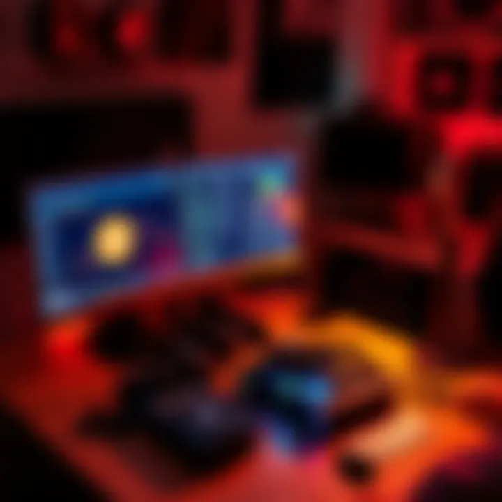 Bitcoin mining equipment setup A person setting up a Bitcoin solo miner at home, with a computer screen showing mining software and mining hardware on a desk.