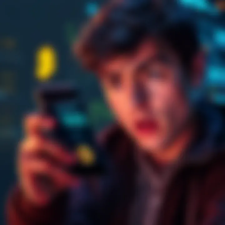 A person looking worried while checking Bitcoin payment fees on a smartphone screen, symbolizing the challenges of using cryptocurrency for transactions