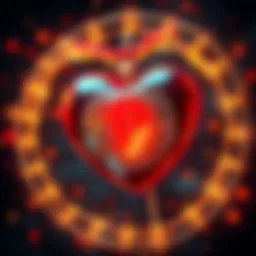 A Bitcoin symbol surrounded by a heart and a peace sign, representing love and harmony in financial transactions.