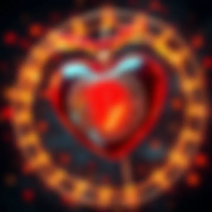 A Bitcoin symbol surrounded by a heart and a peace sign, representing love and harmony in financial transactions.