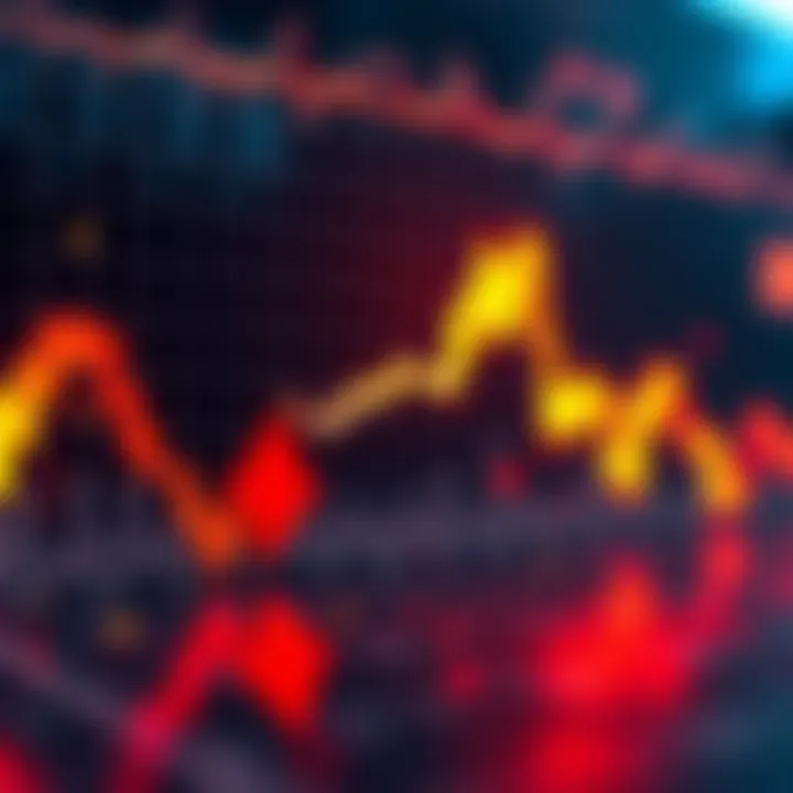 A chart showing the decline in Bitcoin prices with a downward trend line and red arrows indicating falling value.