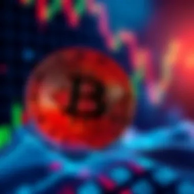 A digital representation of Bitcoin showing a downward trend with a graph in the background.