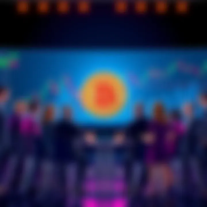 People discussing Bitcoin price predictions with charts and graphs in the background