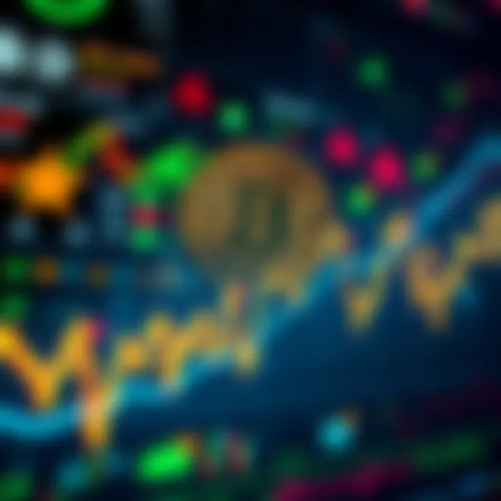 A price chart showing Bitcoin's fluctuations alongside stock market symbols, illustrating its volatility and correlation with tech stocks.