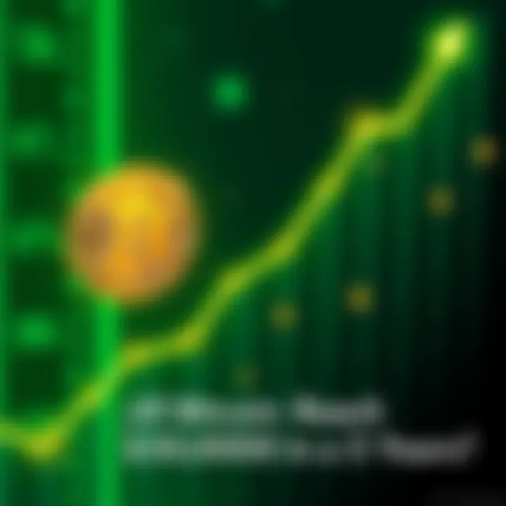 A graphic showing an upward trend in Bitcoin prices with a Bitcoin symbol on a green background, symbolizing growth and potential investment