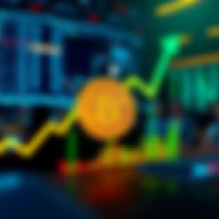 A chart showing Bitcoin price climbing to $80,000 with green upward arrows and excited traders in the background