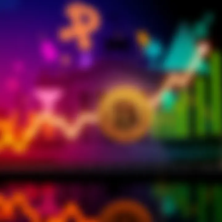 A downward trend line graph representing Bitcoin's value amid Federal Reserve rate cuts, with a background showing symbols of inflation.