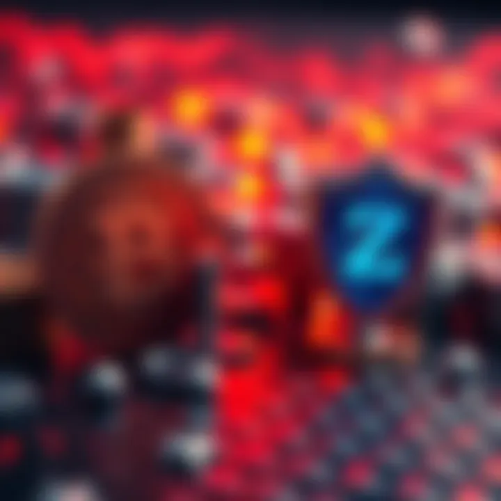 A visual representation comparing Bitcoin and Zcash, highlighting Bitcoin's transparency and Zcash's privacy features, with icons of currency and shield symbols.