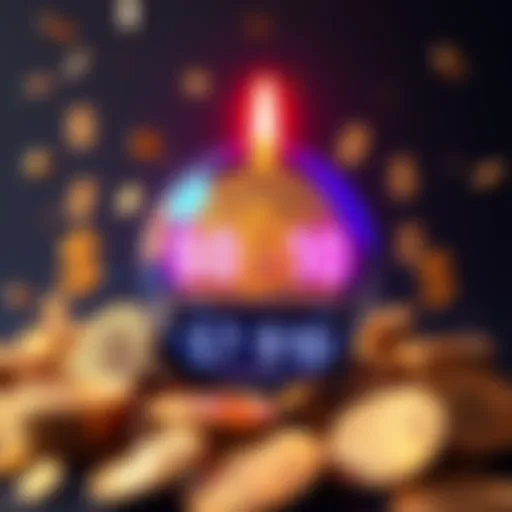 A graphic showing Bitcoin symbol with a countdown clock and dollar signs representing its potential rise in value.