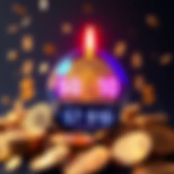 A graphic showing Bitcoin symbol with a countdown clock and dollar signs representing its potential rise in value.