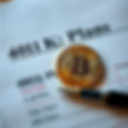 A graphic showing a Bitcoin symbol alongside a 401(k) plan document, representing investment opportunities.