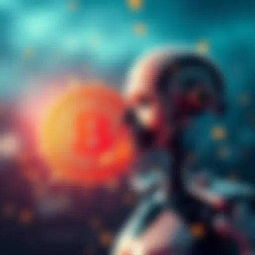 A visual representation showing a Bitcoin symbol clashing with an AI robot, illustrating the conflict between the two technologies.