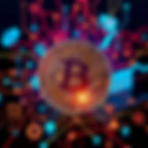 A Bitcoin symbol surrounded by artificial intelligence icons like robots and data patterns, illustrating the shift in investments from Bitcoin to AI technology.