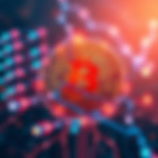 A visual representation of Bitcoin symbols and AI elements intertwined, showcasing the relationship between cryptocurrency and advanced technology.