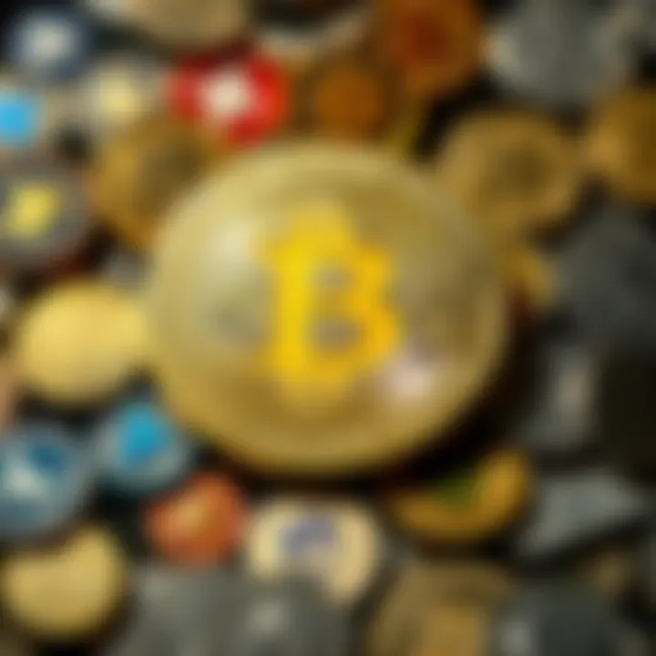 A visual of Bitcoin in the center with various alternative cryptocurrencies around it, highlighting competition in the digital currency market.