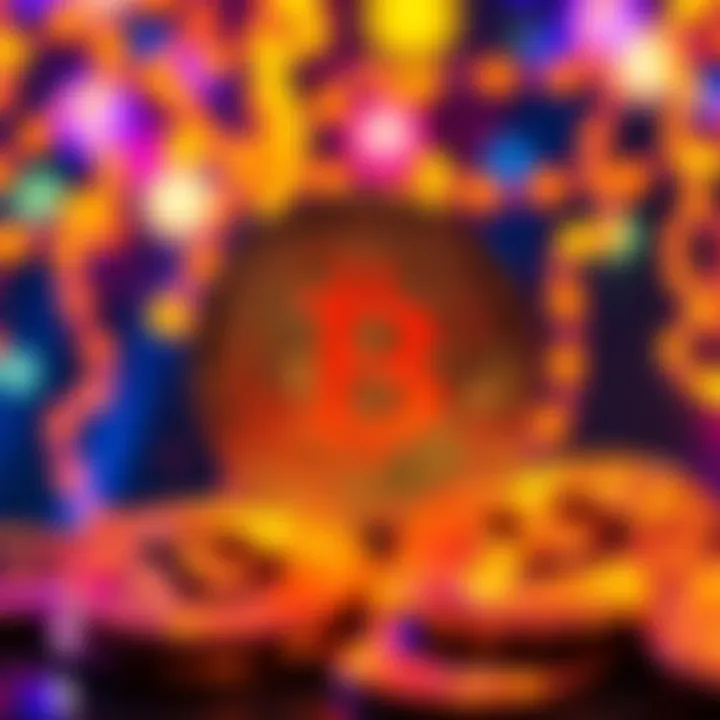 A vibrant graphic showing Bitcoin symbols with a festive background, marking its 17th anniversary.