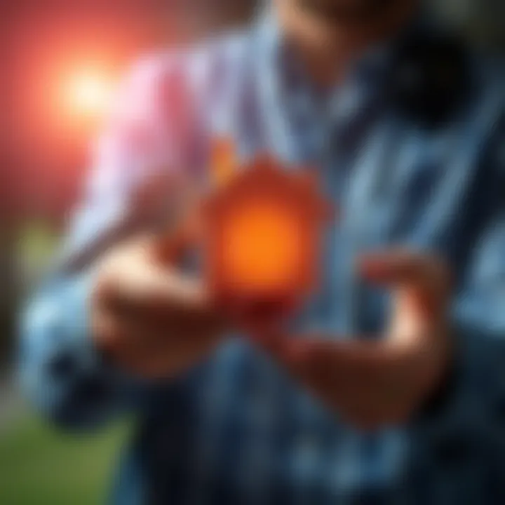 A person holding a house key in one hand and a Bitcoin symbol in the other, representing the idea of bitcoin-backed mortgages.