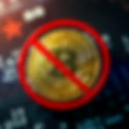 A Bitcoin symbol overlaid with a red prohibition sign, representing China's ban on Bitcoin.