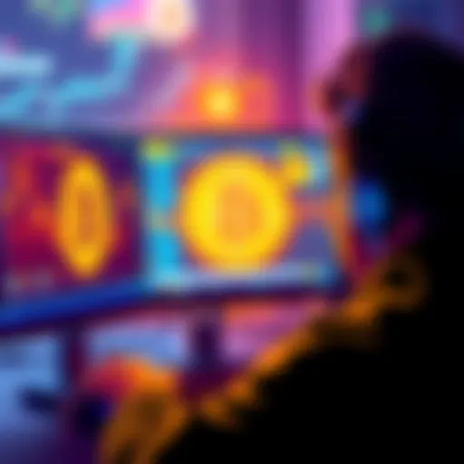 Bitcoin Beginners Guide A person looking at a computer screen with Bitcoin graphics and a wallet app open, symbolizing new users starting their crypto journey.