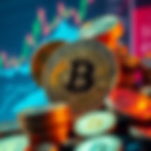 A graphic representation of Bitcoin's block size debate, featuring coins and charts reflecting economic discussions.