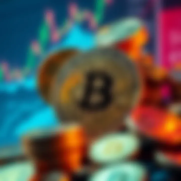 A graphic representation of Bitcoin's block size debate, featuring coins and charts reflecting economic discussions.