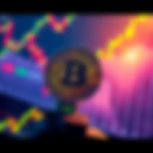 Visual of a Bitcoin symbol soaring upward with a background of financial charts indicating an upward trend.