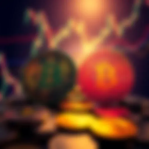 Bitcoin Cash and Bitcoin SV logos with a background of cryptocurrency charts and coins