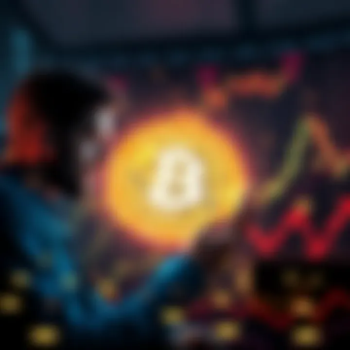 Graph showing Bitcoin Cash value increasing amidst Bitcoin discussions. Investors looking at their devices, intrigued by the changes in cryptocurrency markets.