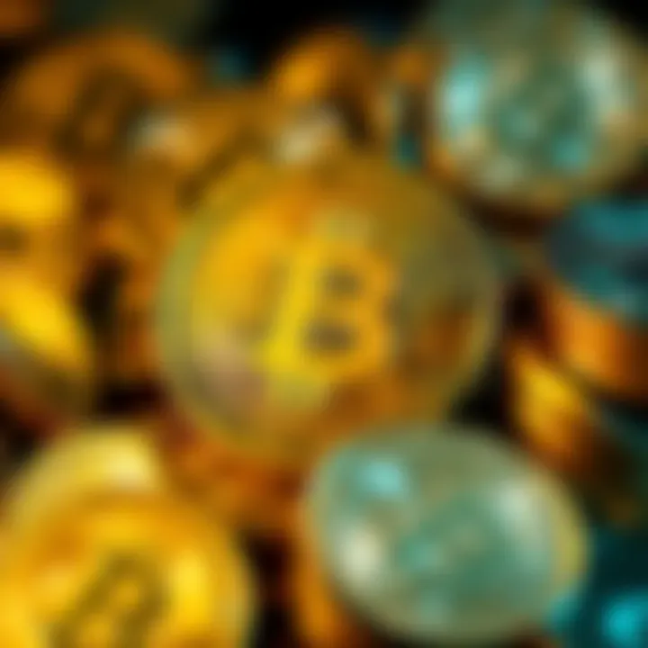 A close-up of the Bitcoin Cash logo surrounded by gold coins, symbolizing its strength in cryptocurrency