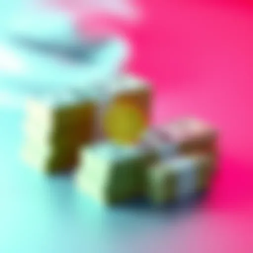 A 3D model showing stacks of cash representing Bitcoin value in various denominations