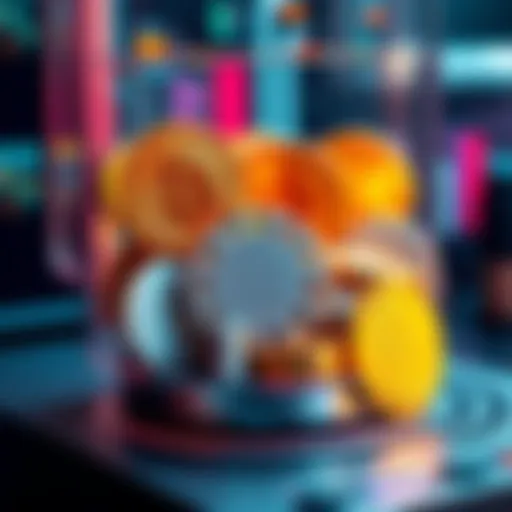 A visual representation of Bitcoin coins being mixed in a digital mixer, symbolizing the process of using a coin mixer for transactions.