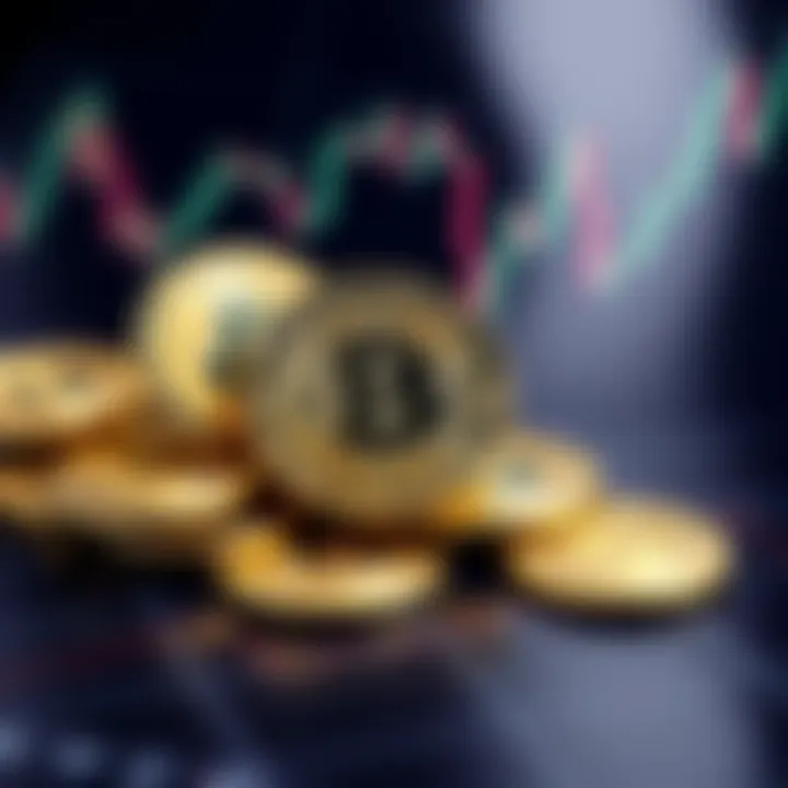 Bitcoin coins on a trading chart A collection of shiny Bitcoin coins placed on top of a trading chart showing fluctuating prices, symbolizing the impact of holding Bitcoin on its market value.