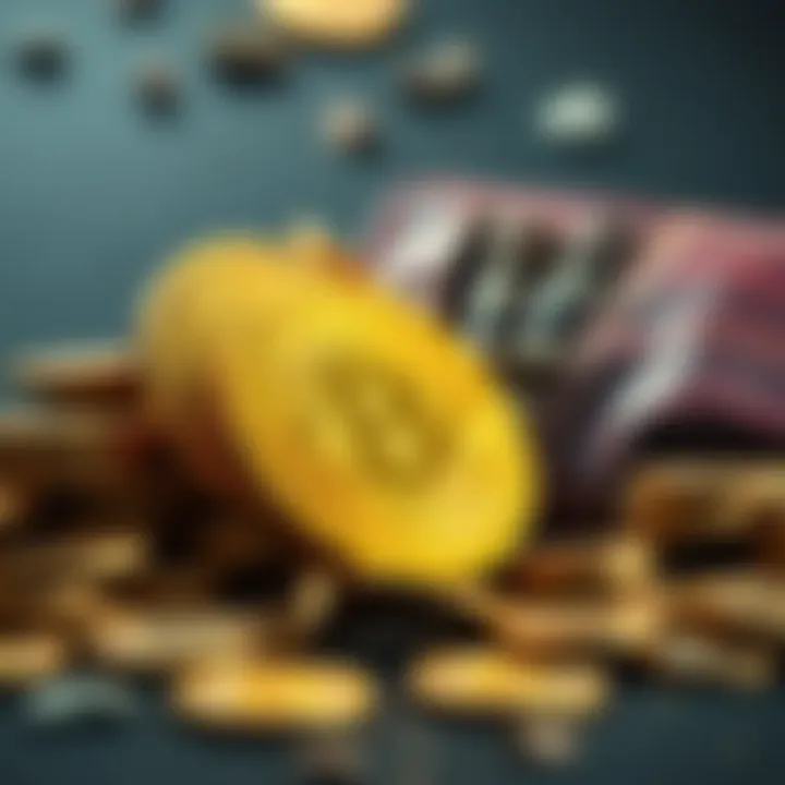 A pile of Bitcoin coins next to an old, worn digital wallet representing lost access