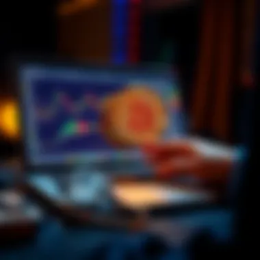 A person transferring Bitcoin to a cold wallet on a laptop, showing graphs and wallet info on the screen