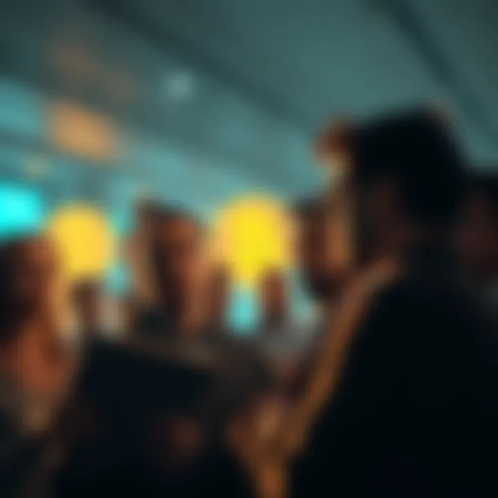 Group of people discussing Bitcoin price downs, showing mixed emotions of caution and eagerness to invest