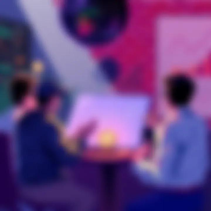 Illustration of a small group of developers discussing Bitcoin governance, with charts showing decentralization concerns.