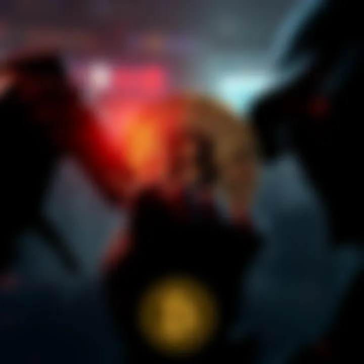 A visual representation of Bitcoin symbols intertwined with shadowy figures, suggesting links to illicit activities