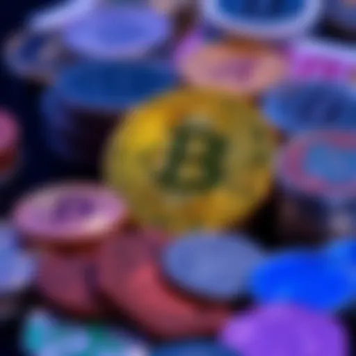 A Bitcoin symbol alongside traditional coins representing different currencies, showcasing the debate on Bitcoin's role in the economy.