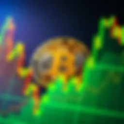 A Bitcoin symbol surrounded by fluctuating graphs, representing its volatility and challenges in becoming legal tender.