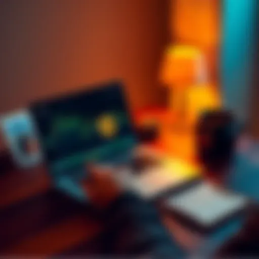A person reviewing a Bitcoin wallet on a laptop, with family photos and a notepad for planning inheritance beside them.