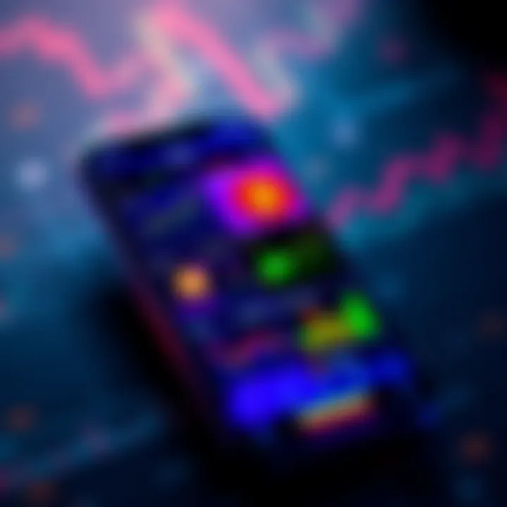 Bitcoin DCA Apps A smartphone displaying various Bitcoin dollar-cost averaging apps with graphs and stats