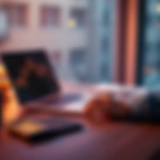 A person planning their monthly Bitcoin investment using Dollar-Cost Averaging, with a laptop and a calculator on a desk.